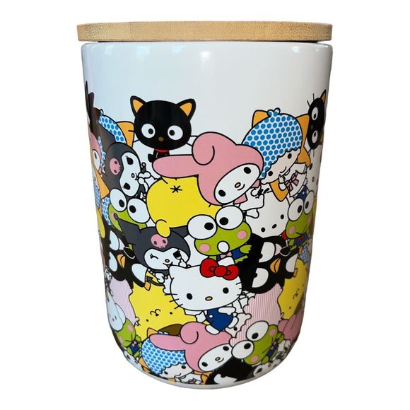 Hello Kitty and Friends Storage Cookie Jar Container Wooden Lid By Sanrio New - Picture 2 of 7
